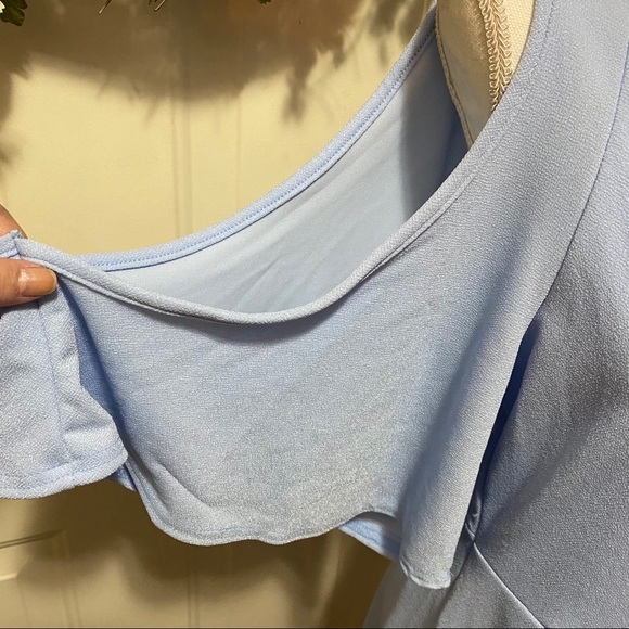 NWT Boohoo Maternity Cold Shoulder Wrap Blue Dress - Picture 7 of 12